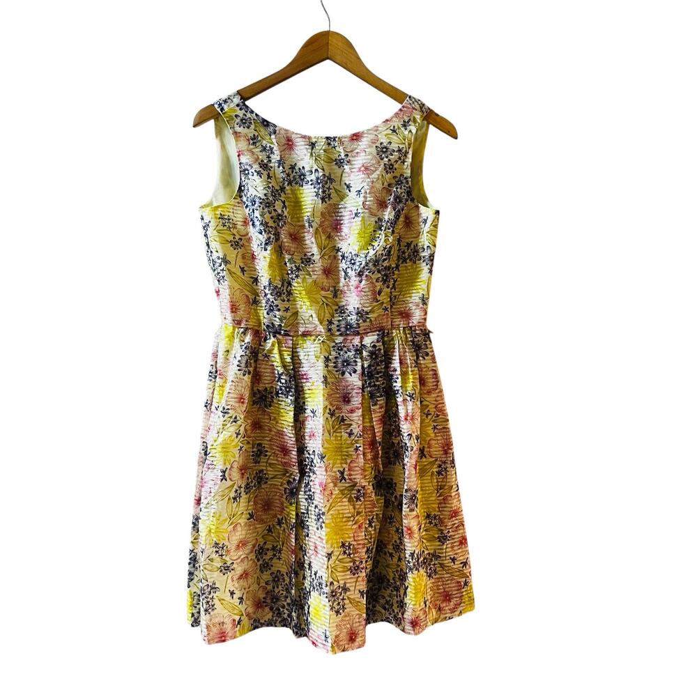 Gabby Skye Yellow Floral Multicolor Pleated Dress Size 4